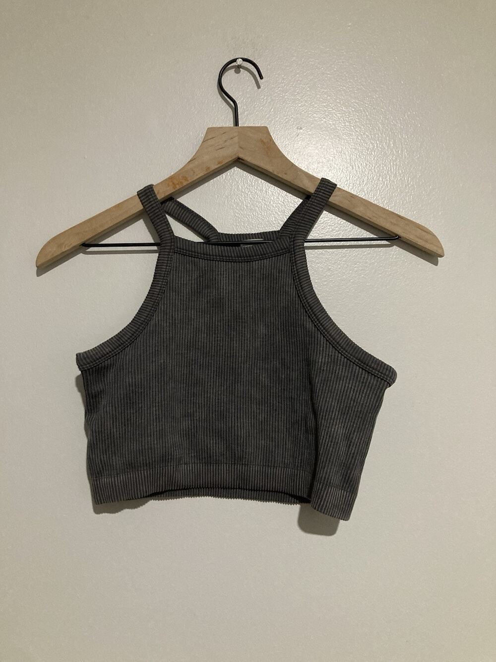 Mono B Crooped Sport Tank Top Women S Gray Solid Halter